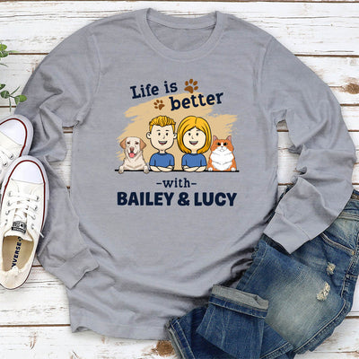 Couple With Pet - Personalized Custom Long Sleeve T-shirt