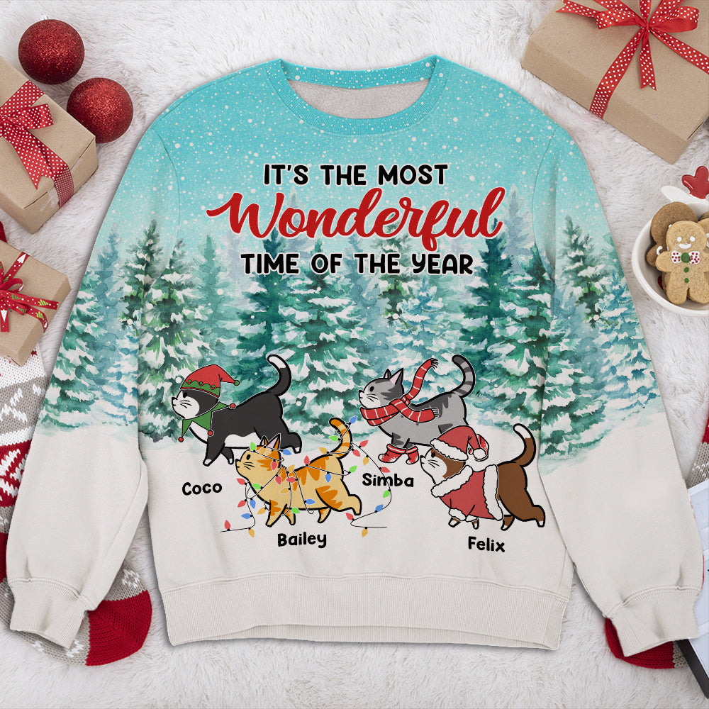 Cat Walking In Snow Christmas Personalized Pet Lover Custom Ugly Sweatshirt