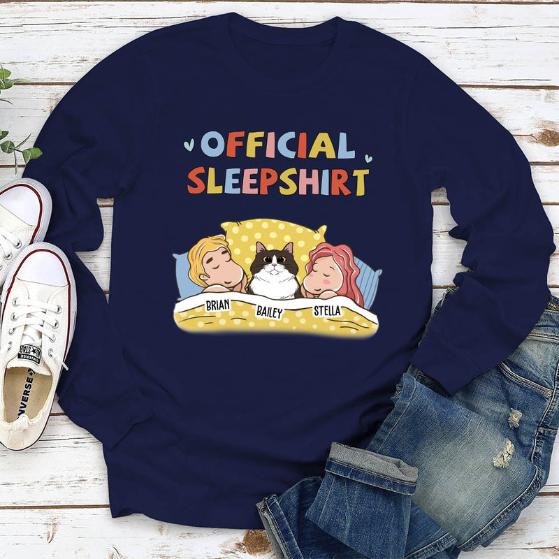 Sleeping Pet Sleepshirt Couple - Personalized Custom Long Sleeve T-shirt