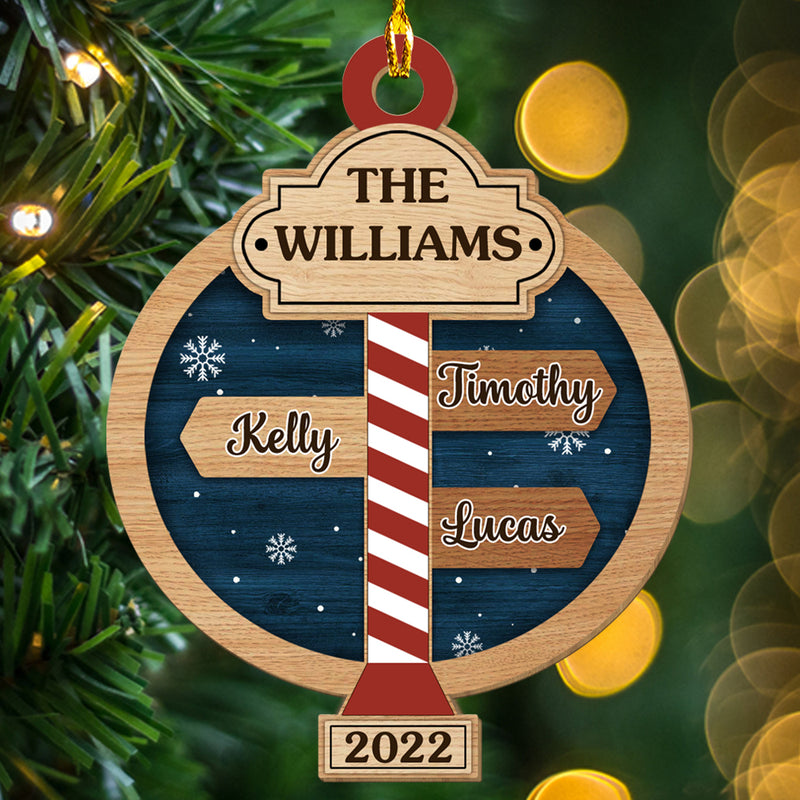 Family Name, North Pole - Personalized Custom 1-layered Wood Ornament