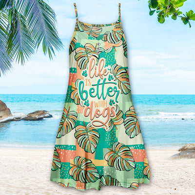 Life Is Better With Dogs Pattern Green - Strap Dress
