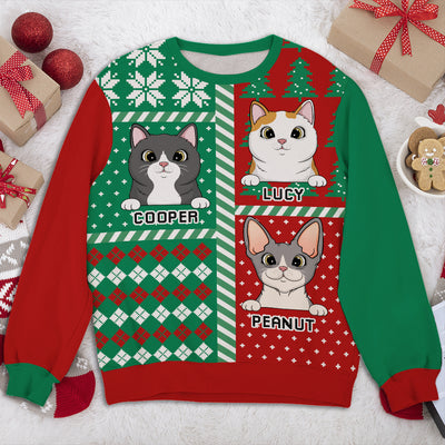 Winter Cat Patchwork - Personalized Custom All-Over-Print Sweatshirt