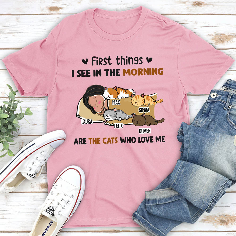 Morning First Thing Cat  - Personalized Custom Unisex T-shirt 