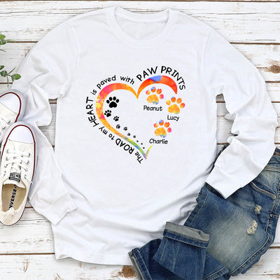 My Heart With Paw Prints - Personalized Custom Long Sleeve T-shirt