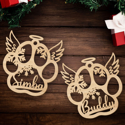 Dog Paw And Wings - Personalized Custom 1-layered Wood Ornament