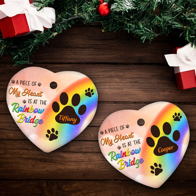 At The Rainbow Bridge - Personalized Custom Heart Ceramic Christmas Ornament