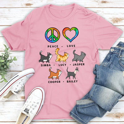 Peace Love Cat Pattern - Personalized Custom Unisex T-shirt