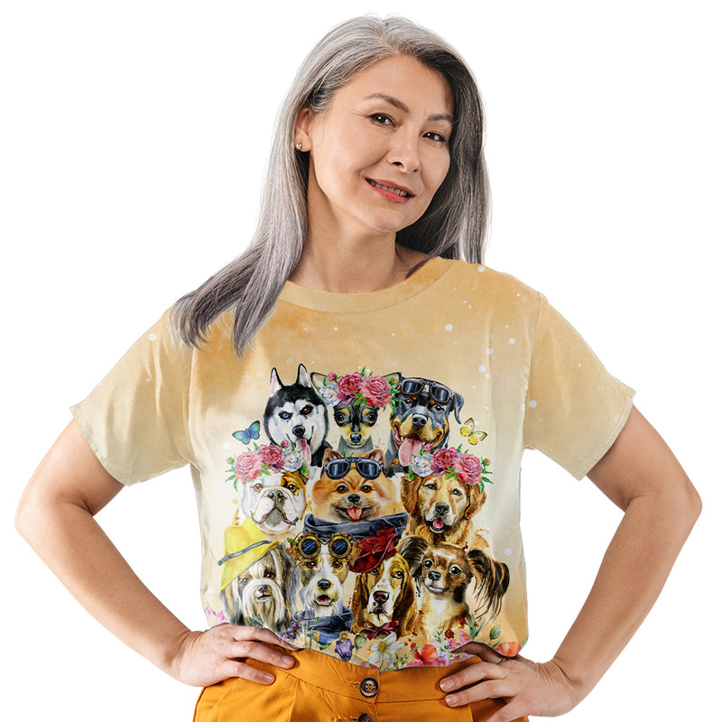 Dogs And Flowers - All-over-print T-shirt