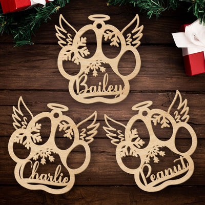 Dog Paw And Wings - Personalized Custom 1-layered Wood Ornament