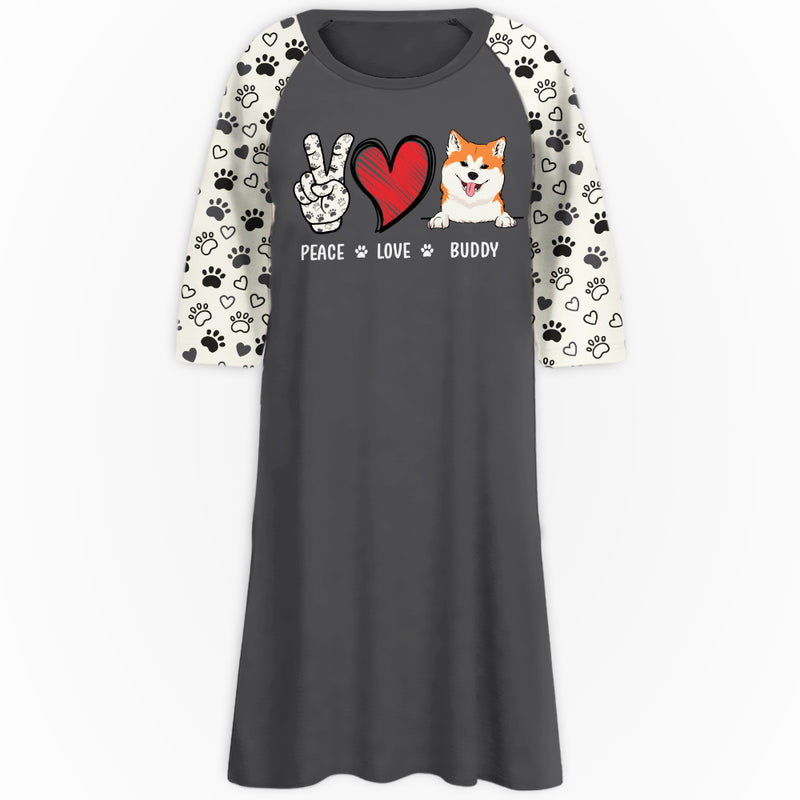 Peace Love Dog Pattern - Personalized Custom 3/4 Sleeve Dress