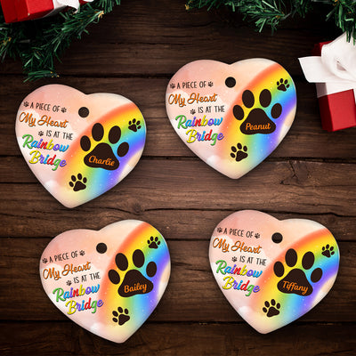 At The Rainbow Bridge - Personalized Custom Heart Ceramic Christmas Ornament