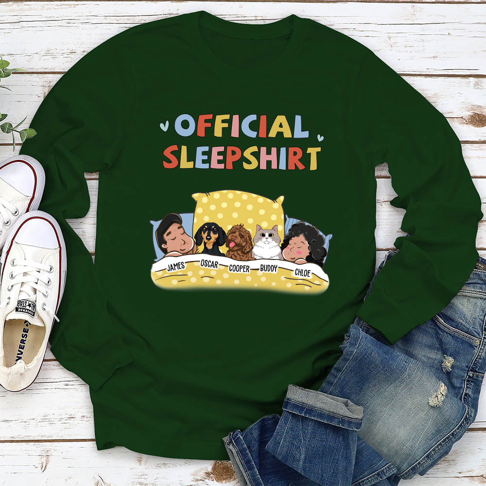 Sleeping Pet Sleepshirt Couple Personalized Dog Parents Custom Long Sleeve Shirt