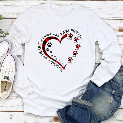 My Heart With Paw Prints - Personalized Custom Long Sleeve T-shirt