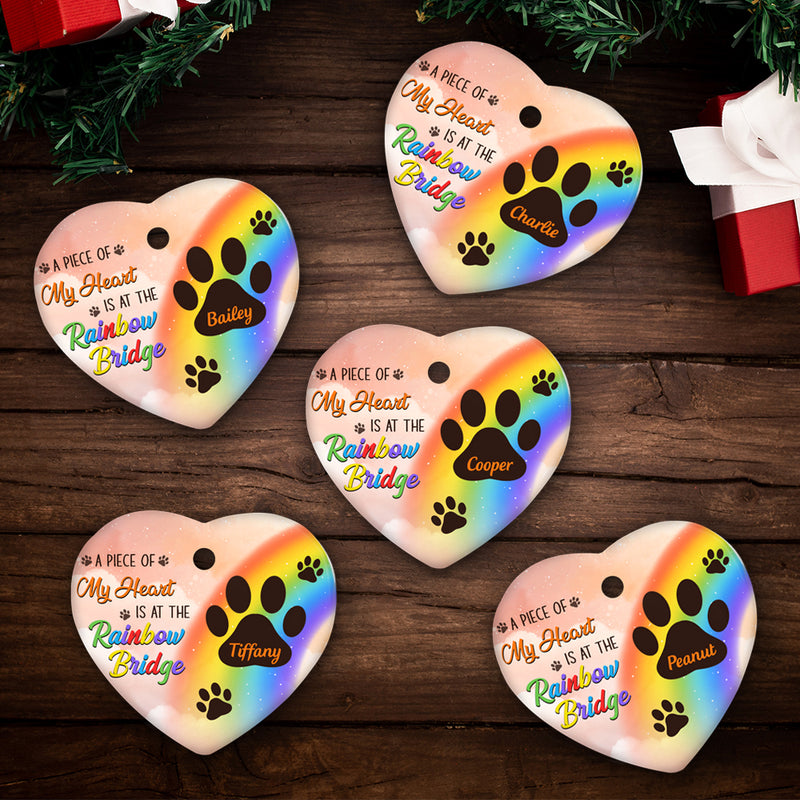 At The Rainbow Bridge - Personalized Custom Heart Ceramic Christmas Ornament