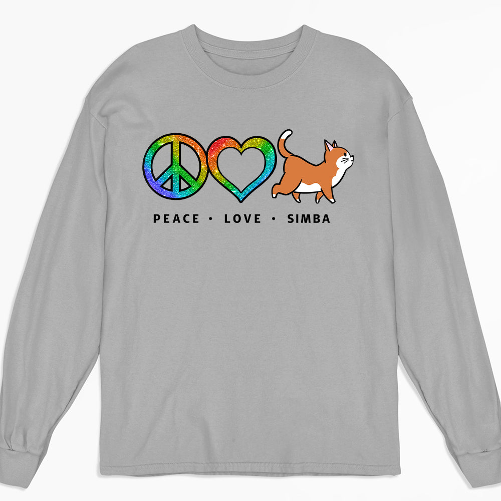 Peace Love Cat Pattern - Personalized Custom Long Sleeve T-shirt