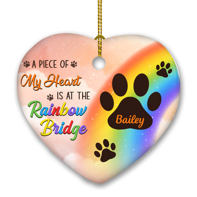 At The Rainbow Bridge - Personalized Custom Heart Ceramic Christmas Ornament