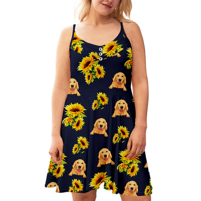 Dog Sunflower Pattern Navy - Personalized Custom Strap Dress
