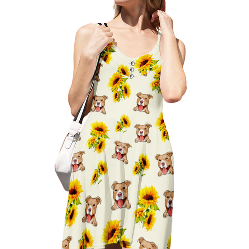 Dog Sunflower Pattern White - Personalized Custom Strap Dress