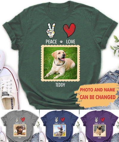 Peace, Love, Dog - Personalized Custom Photo T-shirt
