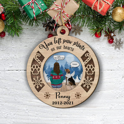 You Left Paw Prints Memorial Ornament - Personalized Custom 2-layered Wood Ornament