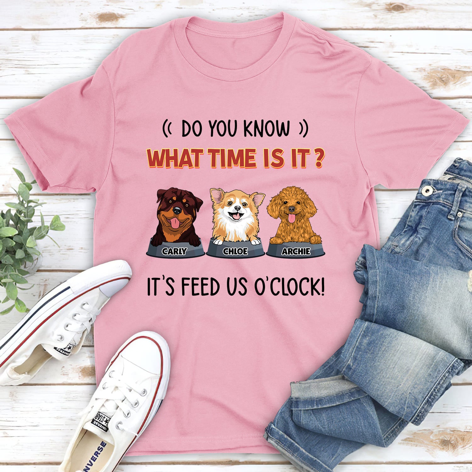 What Time Is It It's Feed Us O'Clock Funny Custom Pet Owner Personalized Unisex T-shirt
