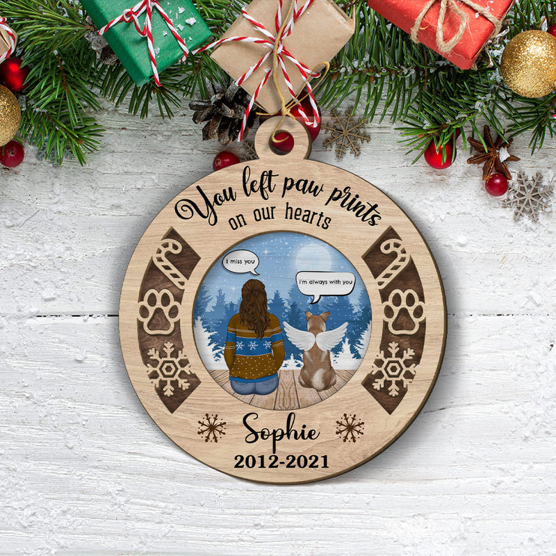 You Left Paw Prints Memorial Ornament - Personalized Custom 2-layered Wood Ornament