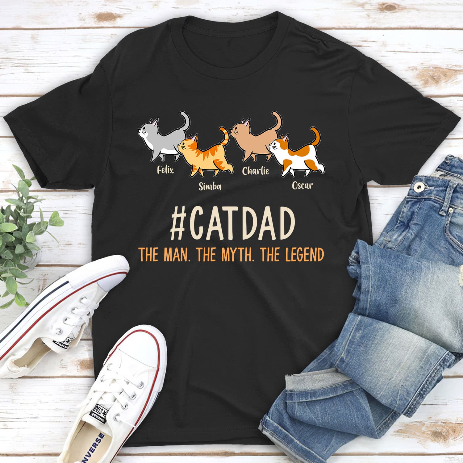 Cat Dad Legend Pets Lover Personalized Cats Owner Custom Unisex T-shirt