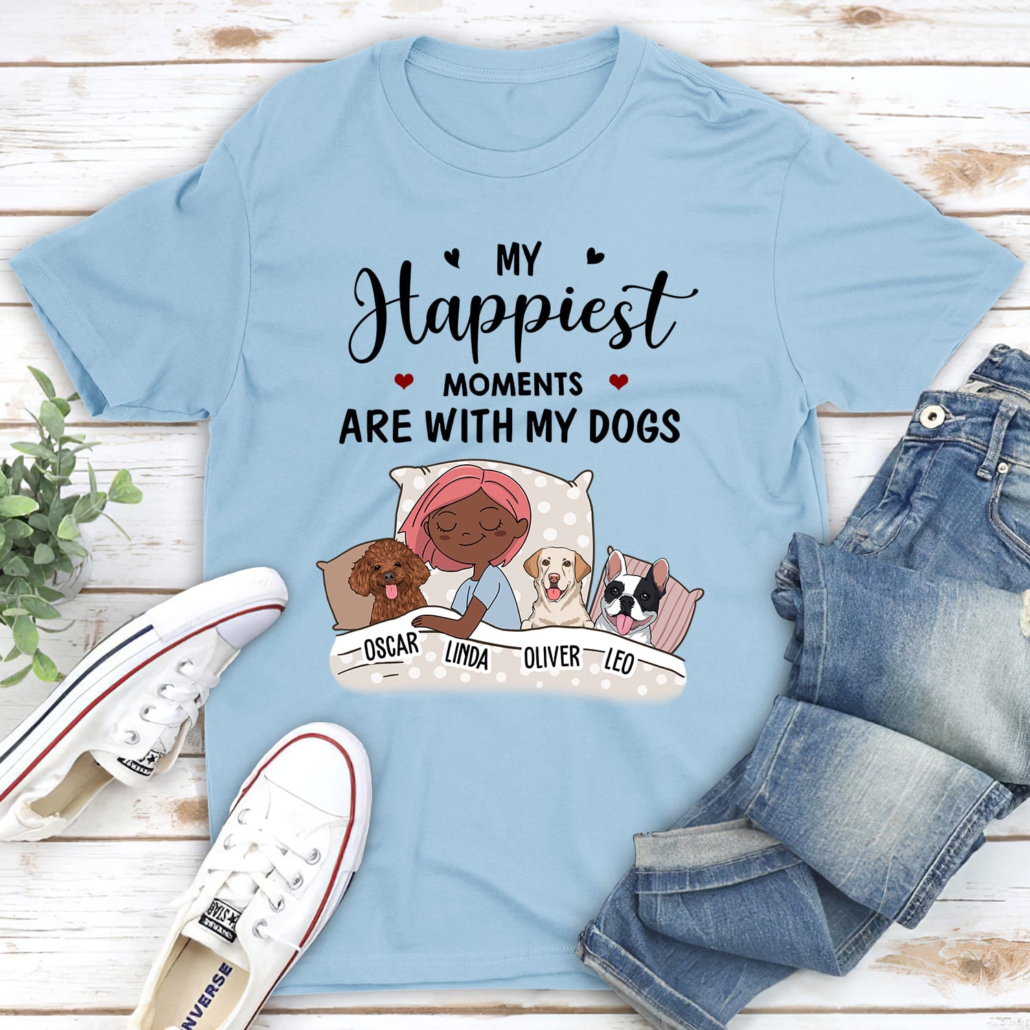 Happiest Moments Dogs Owner Personalized Pet Owner Custom Unisex T-shirt