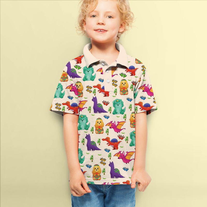 Dog And Dinosaur Yellow - Kids Polo Shirt