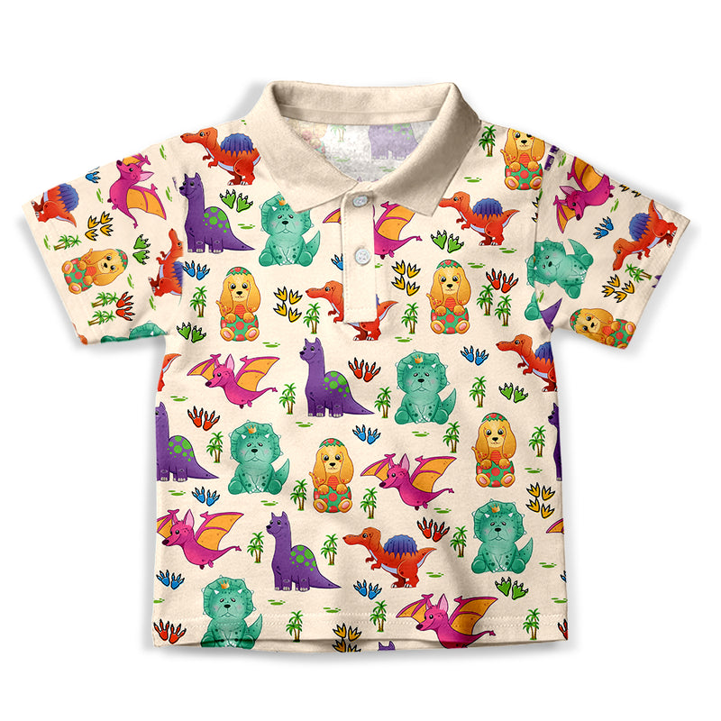 Dog And Dinosaur Yellow - Kids Polo Shirt