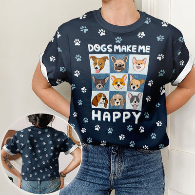Dogs Make Me Happy Pattern - All-over-print T-shirt