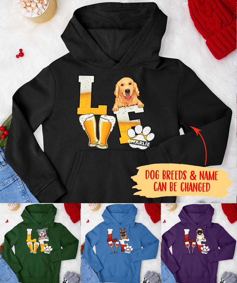 Beer/Wine Love Dog - Personalized Custom Unisex Hoodie